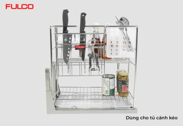 GIÁ ĐỰNG CHAI LỌ – DAO THỚT INOX NAN TRÒN Fulco NS01T-200 thu gọn