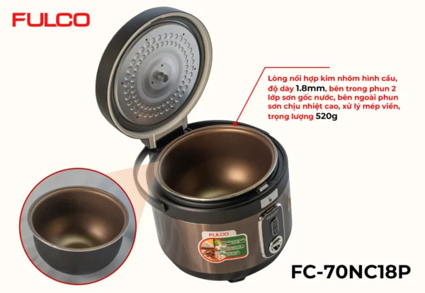 NỒI CƠM ĐIỆN FULCO CAO CẤP Fulco FC70NC18P thu gọn