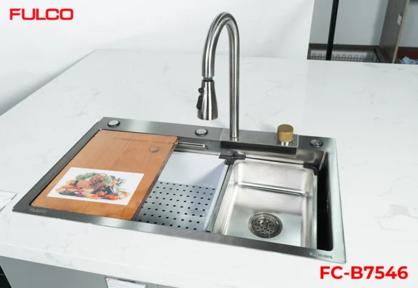 BỘ CHẬU VÒI RỬA 1 HỐ THÁC NƯỚC INOX304 XƯỚC MỜ CAO CẤP Fulco XR1QN9L20C thu nhỏ