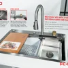 Chậu rửa 1 hố thác nước mặt trước