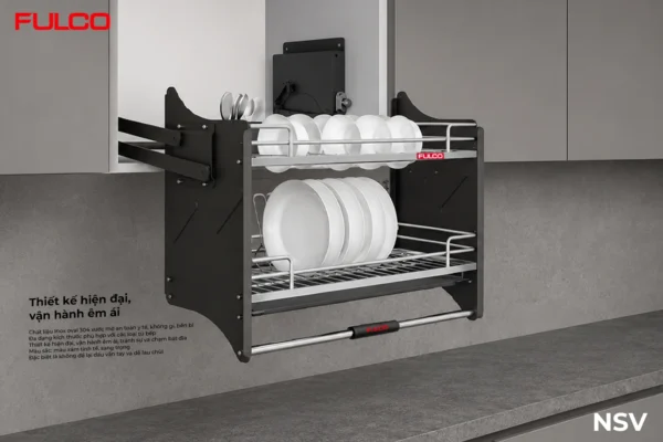 Giá bát đĩa nâng hạ oval 304 mặt trước