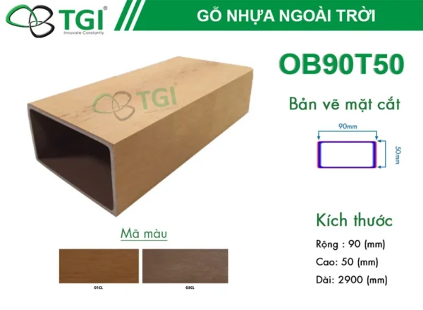 Thanh Lam Gỗ Nhựa Ngoài Trời OB90T50 mặt sau