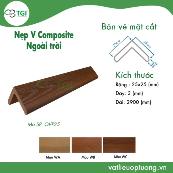 Nep go nhua chu v 25cm mặt trước