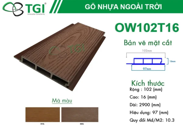 Gỗ Nhựa Composite Ngoài Trời OW102T16 mặt sau