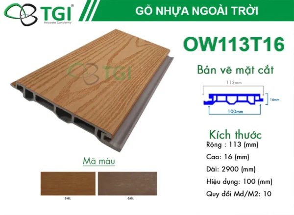 Gỗ Nhựa Composite Ngoài Trời OW113T16 mặt sau