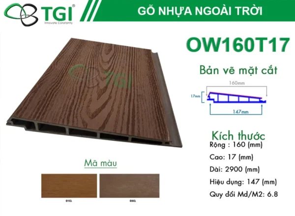 Gỗ Nhựa Composite Ngoài Trời OW160T17 mặt sau