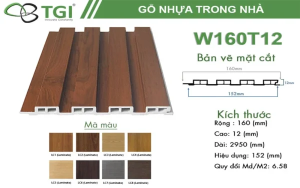 Gỗ Nhựa Composite Trong Nhà W160T12 mặt sau