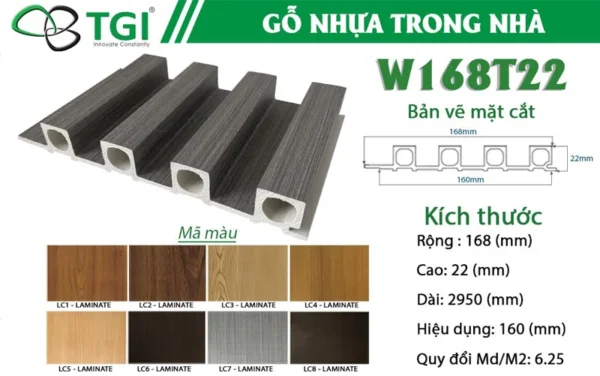 Gỗ Nhựa Composite Trong Nhà W168T22 mặt sau
