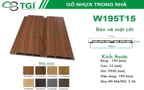 Gỗ Nhựa Composite Trong Nhà W195T15 mặt sau