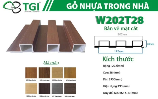 Gỗ Nhựa Composite Trong Nhà W202T28 mặt sau