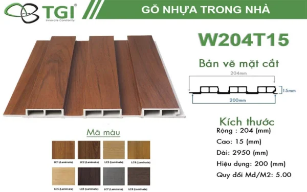 Gỗ Nhựa Composite Trong Nhà W204T15 mặt sau