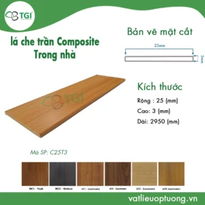 Lá che trần gỗ nhựa 2.5cm mặt trước