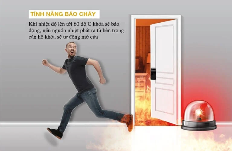 Khóa vân tay có chức năng cảnh báo cháy nổ bằng cảm biến nhiệt