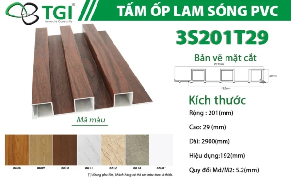 Tấm Ốp Lam Sóng PVC – 3S201T29 mặt sau