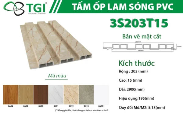 Tấm Ốp Lam Sóng PVC – 3S203T15 mặt sau