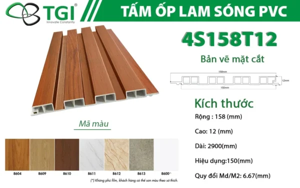 Tấm Ốp Lam Sóng PVC – 4S158T12 mặt sau