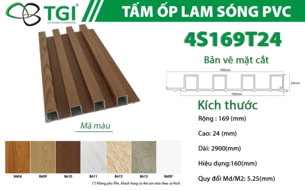 Tấm Ốp Lam Sóng PVC – 4S169T24 mặt sau