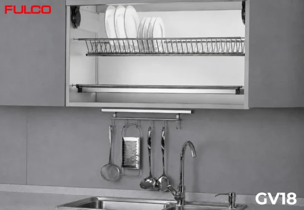 GIÁ BÁT ĐĨA TỦ TRÊN INOX Fulco GV18 cận cảnh