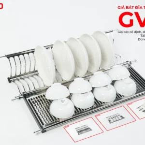 Giá bát đĩa tủ trên inox mặt trước