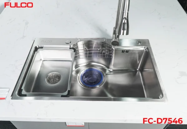 BỘ CHẬU VÒI RỬA1 HỐ INOX304 XƯỚC MỜ CAO CẤP Fulco FC-D7546 phóng to
