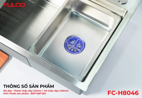 CHẬU RỬA 1 HỐ NANO CAO CẤP Fulco FC-H8046 mặt sau