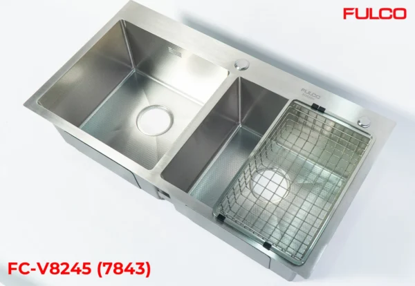 CHẬU RỬA 2 HỐ CÂN SUS304 CAO CẤP Fulco FC-V8245 mặt sau