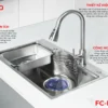 BỘ CHẬU VÒI RỬA1 HỐ INOX304 XƯỚC MỜ CAO CẤP Fulco FC-D7546 mặt sau