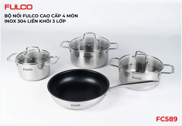 BỘ NỒI FULCO CAO CẤP 4 MÓN INOX 304 LIỀN KHỐI 3 LỚP Fulco FC589 mặt sau