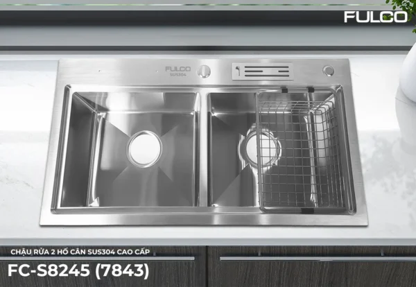 CHẬU RỬA 2 HỐ CÂN SUS304 CAO CẤP Fulco FC-S8245 cận cảnh