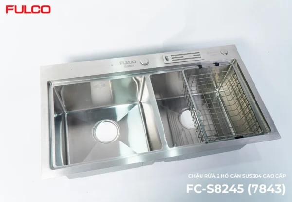 CHẬU RỬA 2 HỐ CÂN SUS304 CAO CẤP Fulco FC-S8245 thu gọn