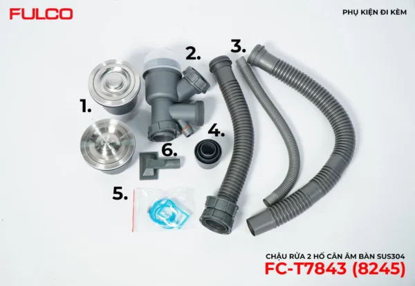 CHẬU RỬA 2 HỐ CÂN ÂM BÀN SUS304 Fulco FC-T7843 thu gọn