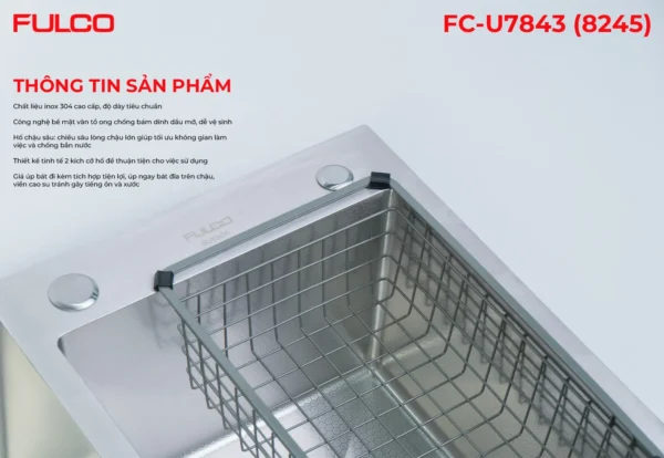 CHẬU RỬA 2 HỐ LỆCH SUS304 Fulco FC-U7843 (8245) toàn cảnh