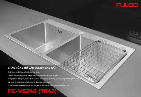 Chậu rửa 2 hố cân sus304 mặt trước