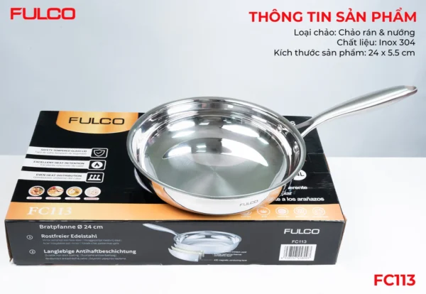 CHẢO INOX 304 LIỀN KHỐI 3 LỚP CAO CẤP Fulco FC113 cận cảnh