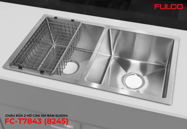 CHẬU RỬA 2 HỐ CÂN ÂM BÀN SUS304 Fulco FC-T7843 cận cảnh