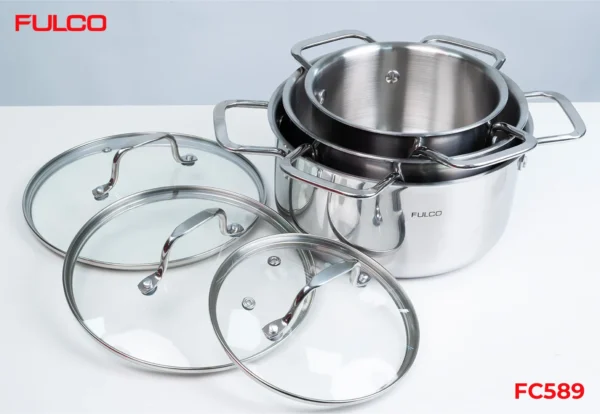 BỘ NỒI FULCO CAO CẤP 4 MÓN INOX 304 LIỀN KHỐI 3 LỚP Fulco FC589 thu gọn