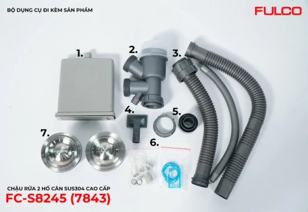 CHẬU RỬA 2 HỐ CÂN SUS304 CAO CẤP Fulco FC-S8245 mặt sau