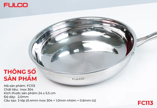 CHẢO INOX 304 LIỀN KHỐI 3 LỚP CAO CẤP Fulco FC113 phía dưới