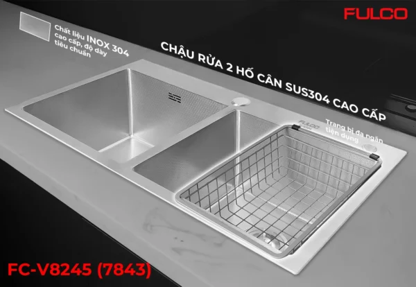 CHẬU RỬA 2 HỐ CÂN SUS304 CAO CẤP Fulco FC-V8245 phía dưới