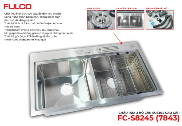Chậu rửa 2 hố sus304 mặt trước