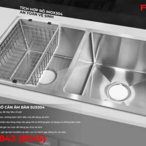 Chậu rửa 2 hố cân âm bàn mặt trước