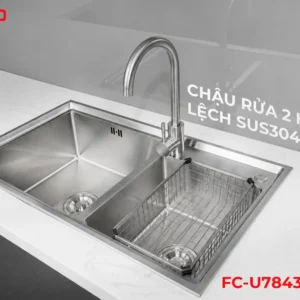Chậu rửa 2 hố lệch sus304 mặt trước