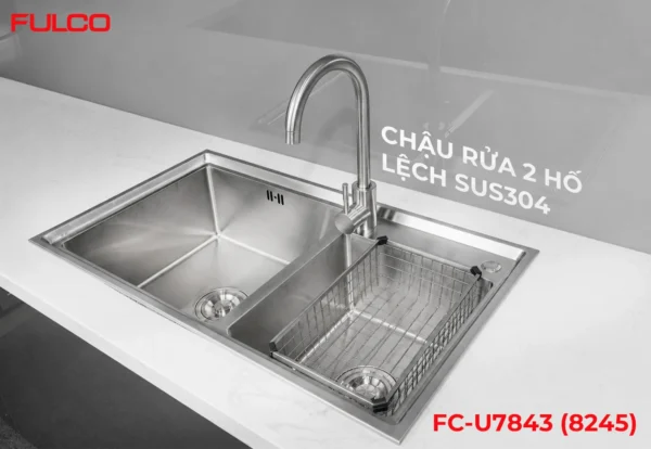 Chậu rửa 2 hố lệch sus304 mặt trước