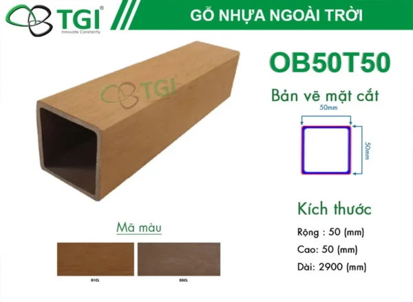 Thanh Lam Gỗ Nhựa Ngoài Trời OB50T50 mặt sau