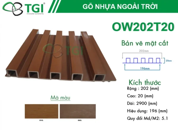 Gỗ Nhựa Composite Ngoài Trời OW202T20 mặt sau