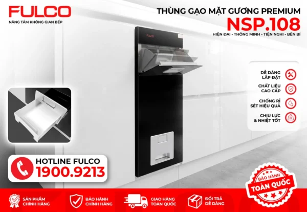 Thùng gạo âm tủ mặt trước