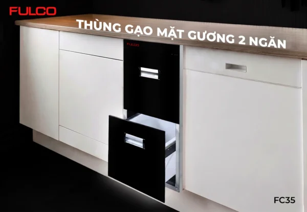 Thùng gạo 2 ngăn kéo mặt trước