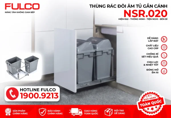 Thùng rác đôi gắn cánh ray giảm chấn mặt trước