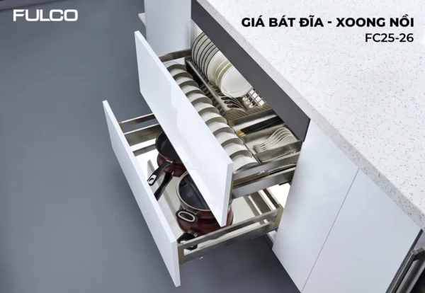 GIÁ BÁT ĐĨA – XOONG NỒI INOX HỘP (600mm) Fulco FC25-26 – 600mm thu gọn