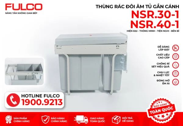 Thùng rác đôi gắn cánh mặt trước